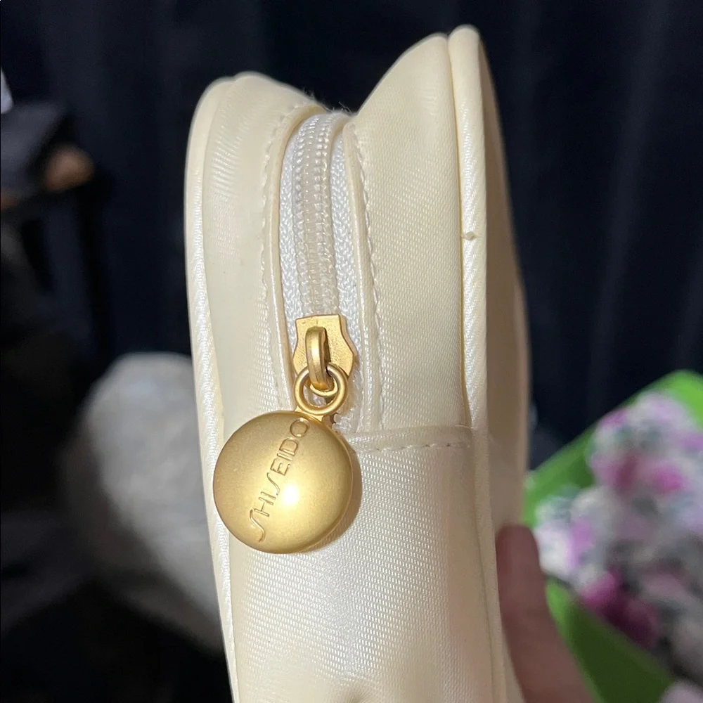 Shiseido Cream mesh cosmetics Pouch with Gold Zipper
